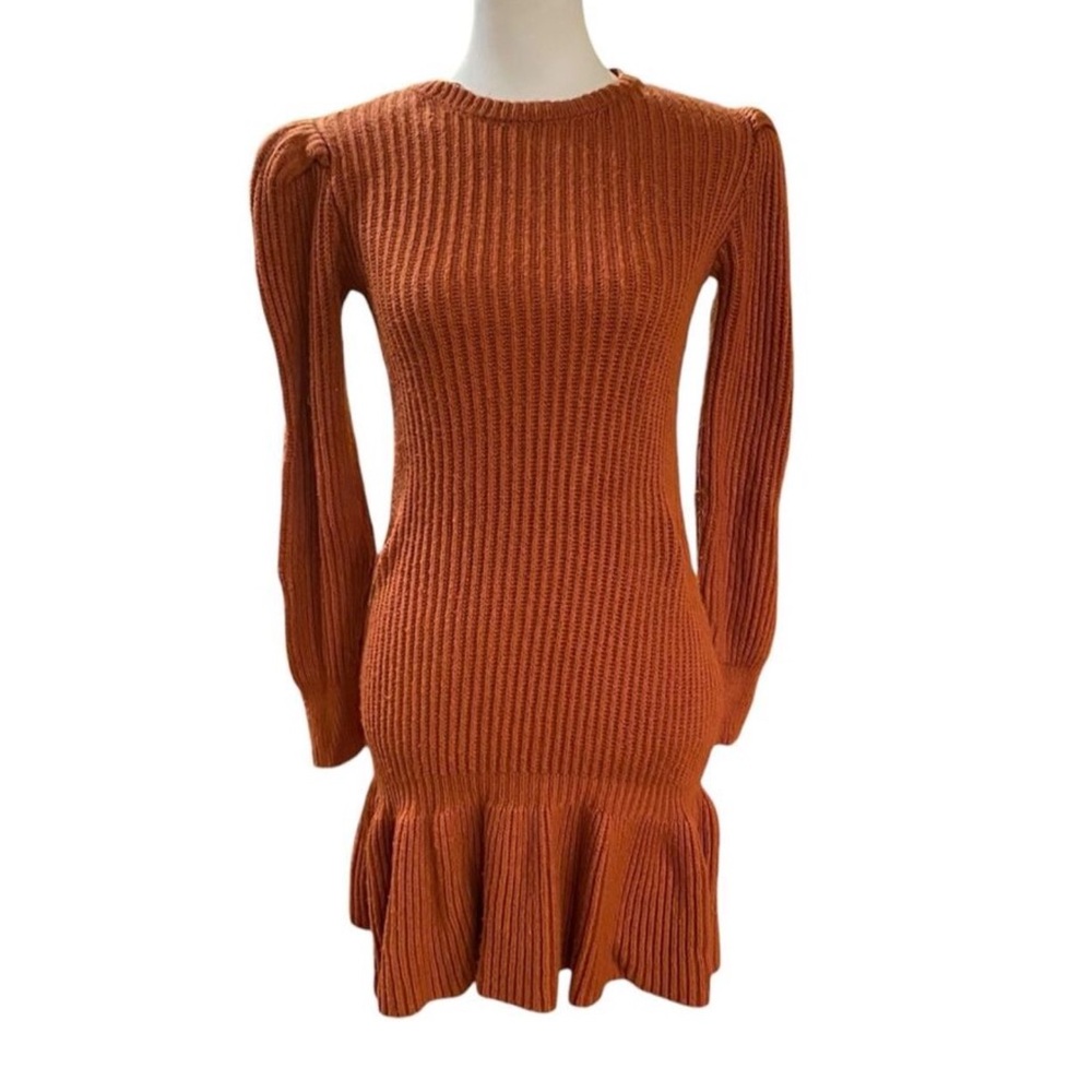 EUC Whitney Port Love Whit  Rust Knit Long Sleeve Sweater Dress- size Small